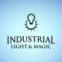 Industrial Light & Magic's logo, a sunshine with a lightbulb, blue background and black text