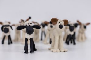 Aardman characters, Shuan the Sheep and Gromit, created by Jim Parkyn and BFX attendees are pictured on a white background.