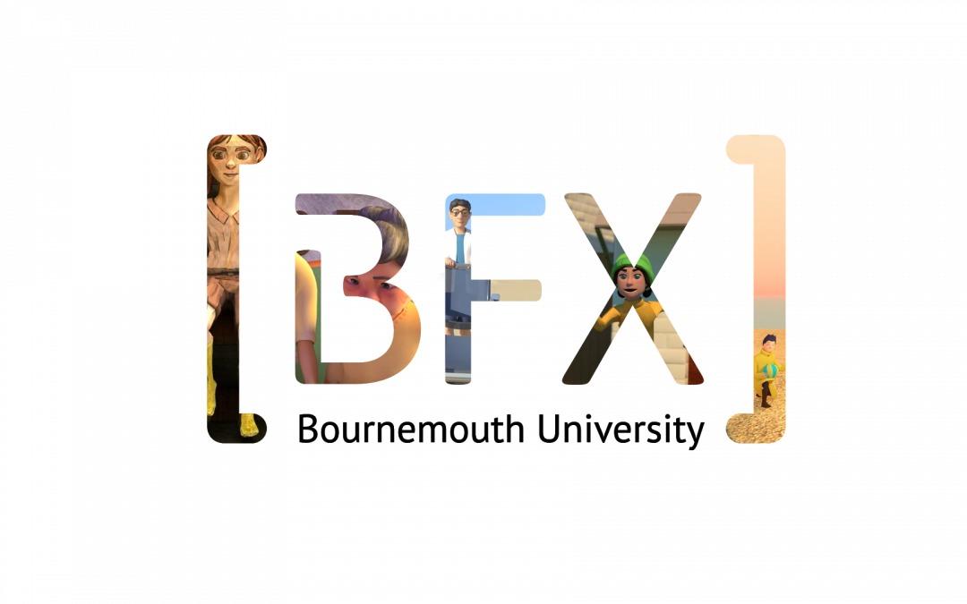 the bfx festival logo for 2023, the letters are filled with colourful images from previous BFX competition entries